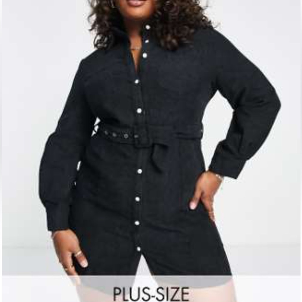 Parisian ASOS Corduroy Black Button Down Dress with Belt
